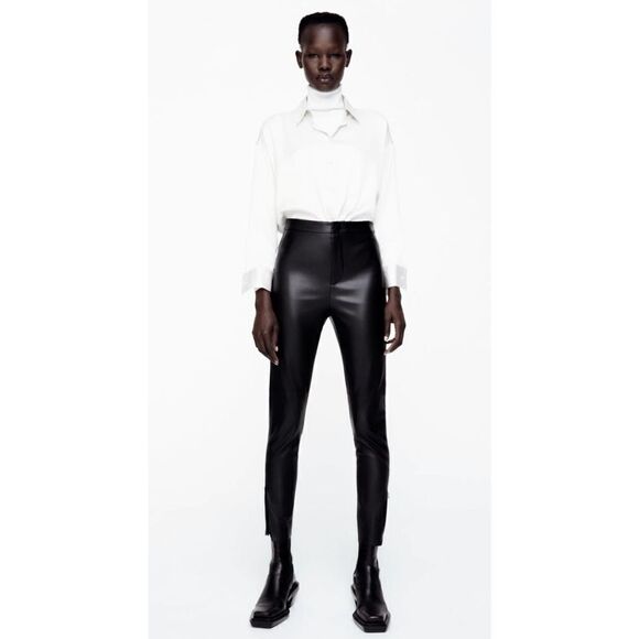 Zara Black Faux Leather Leggings SMALL NEW - Picture 8 of 8
